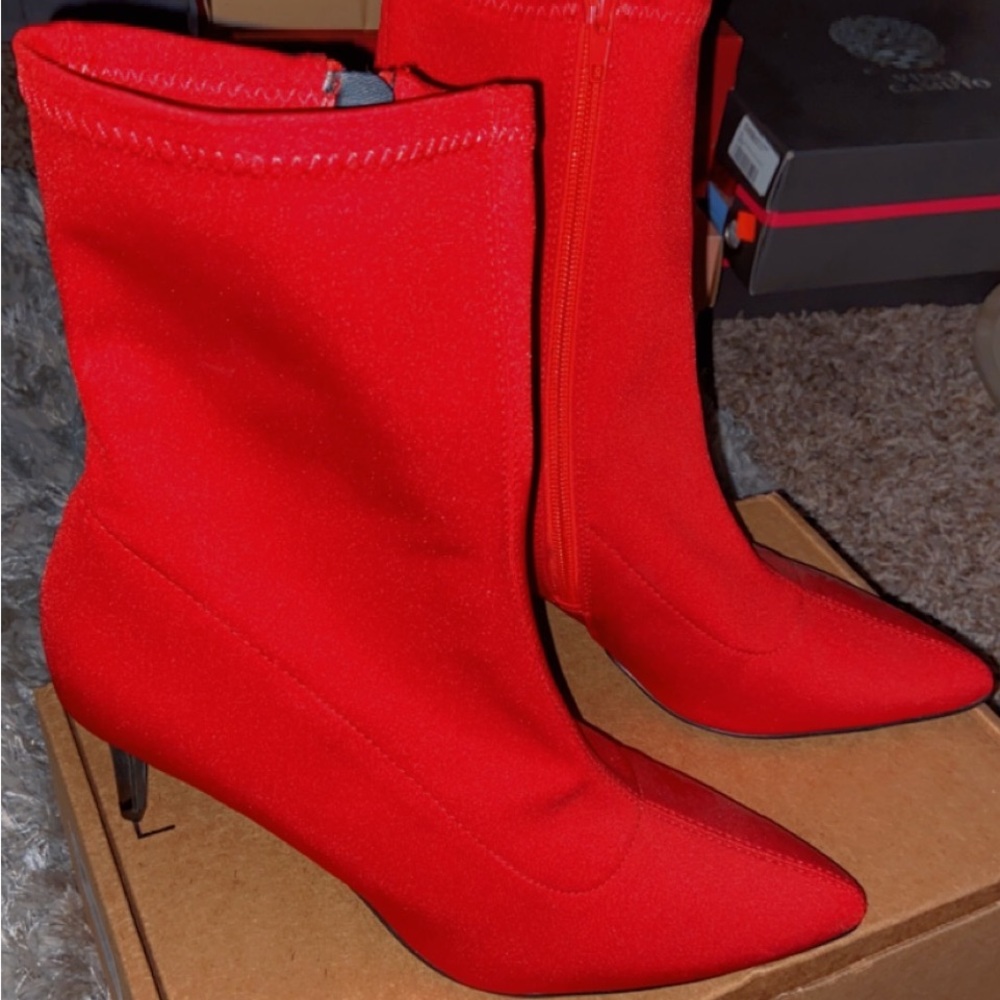 DSW Red Stretch Mid Calf Boots